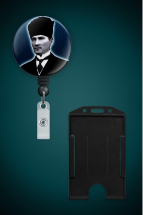 Mustafa Kemal Atatürk Metal Buton Yoyo Yaka Kartığı Kart Tutucu Yoyo ve Kartlık - MYK0003-1
