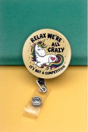 Unicorn Rahat Ol Hepimiz Deliyiz Buton Yoyo Yaka Kartığı Kart Tutucu Yoyo Kartlık - MBY0066