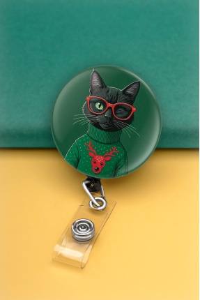 Kazaklı Kedi Metal Buton Yoyo Yaka Kartığı Kart Tutucu Yoyo Kartlık - MBY0072