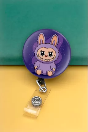 Mor Bebek Desenli Metal Buton Yoyo Yaka Kartığı Kart Tutucu Yoyo Kartlık - MBY0082