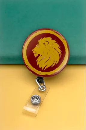 Sarı Kırmızı Aslan Metal Buton Yoyo Yaka Kartığı Kart Tutucu Yoyo Kartlık - MBY0084