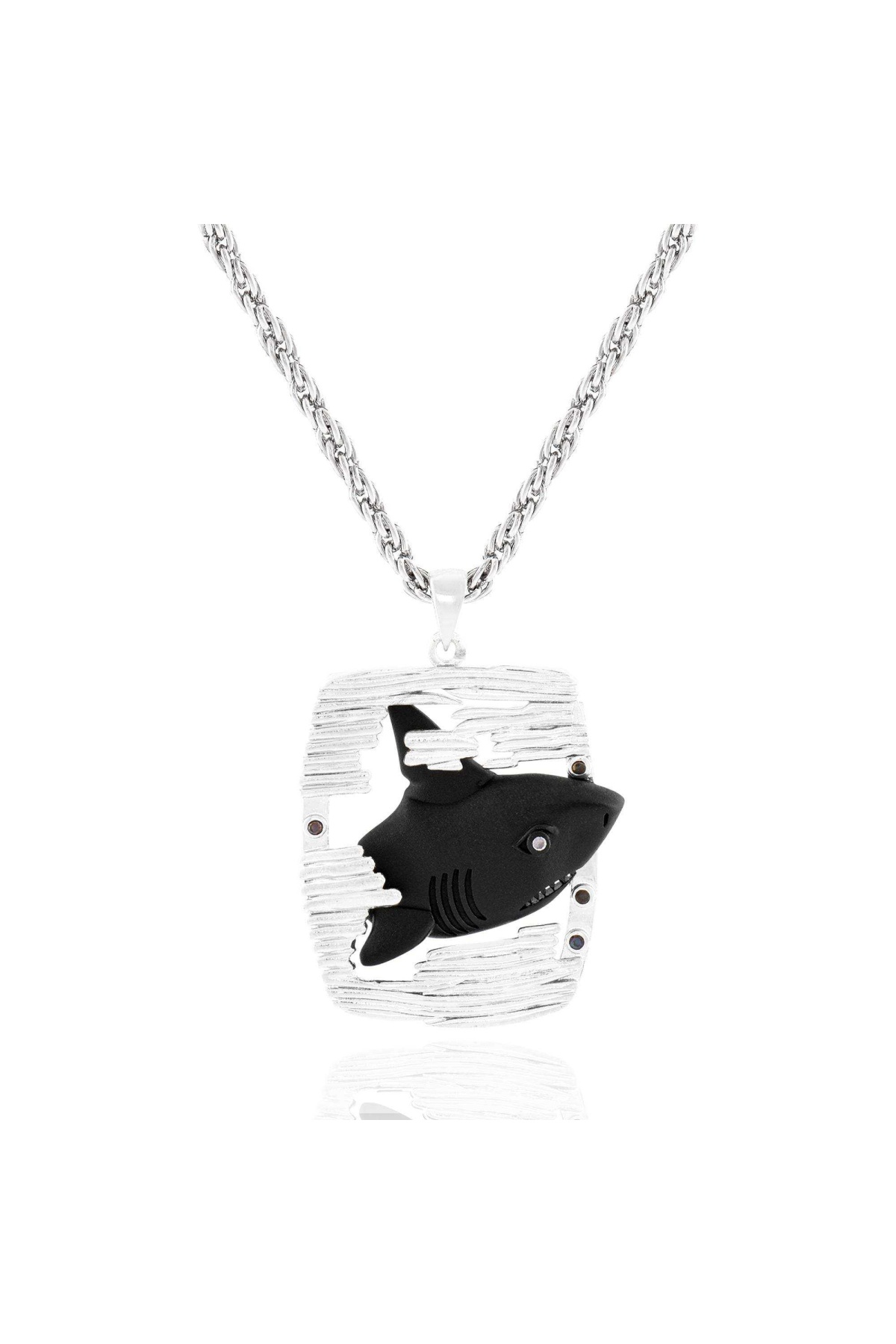 ZCN Gümüş Siyah 3D Köpek Balığı Kolye - ZCN0078