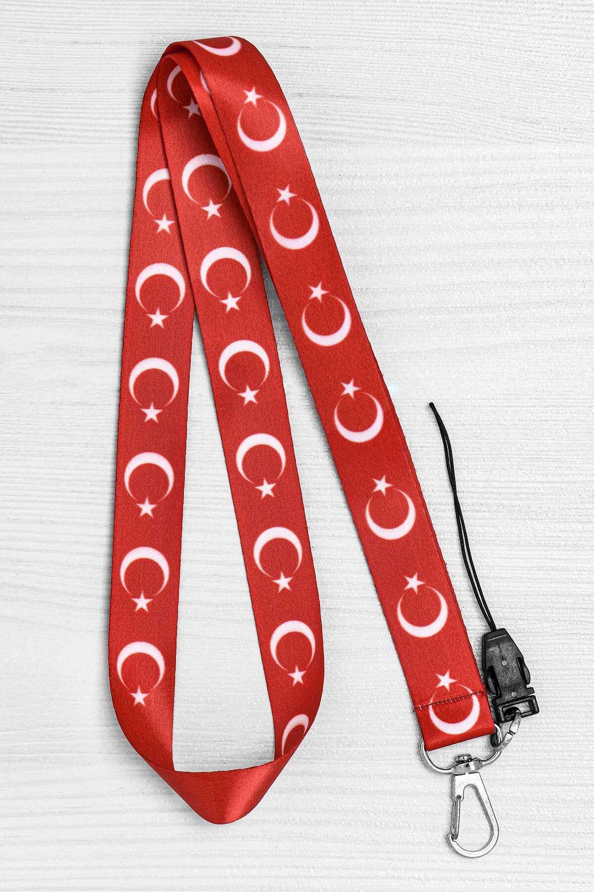Ay Yıldız Türk Bayrağı Yaka Kartı Boyun Askı İpi Telefon Askı İpi - ASK0177