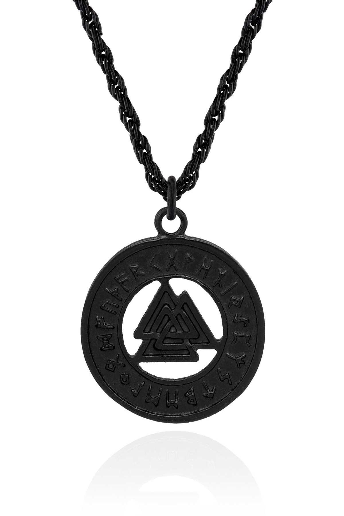 Mat Siyah Viking Odin İskandinav Valknut Üçgen Kolye - CAZ0404