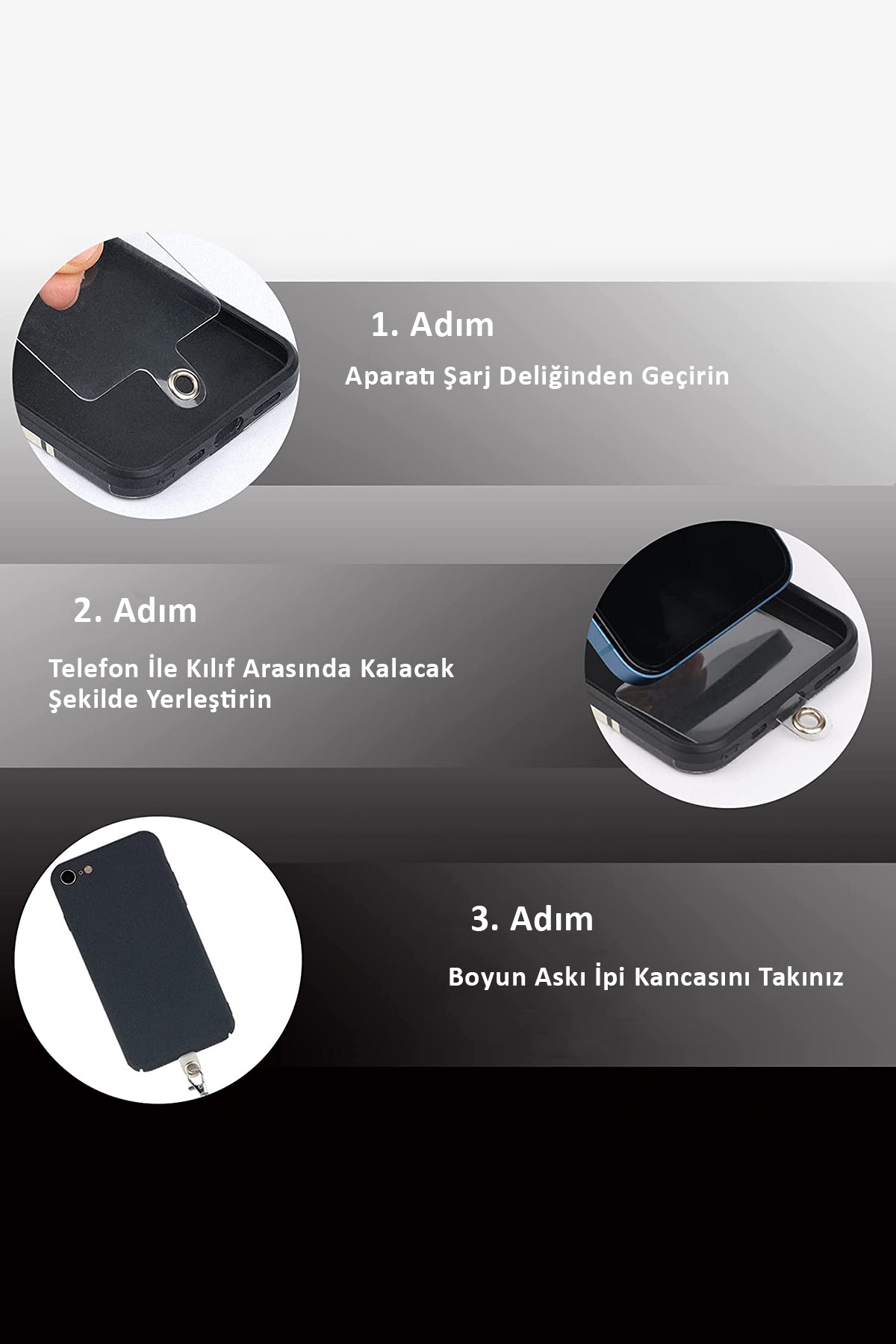 Telefon Boyun Askı Aparatı Askılı Telefon Kılıf Aparatı Telefonu Askısı Aparatı 3 Adet - TLF0002