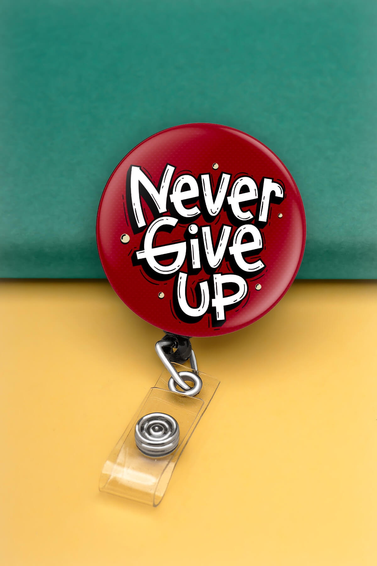 Asla Pes Etme Never Give Up Buton Yoyo Yaka Kartığı Kart Tutucu Yoyo Kartlık - MBY0023