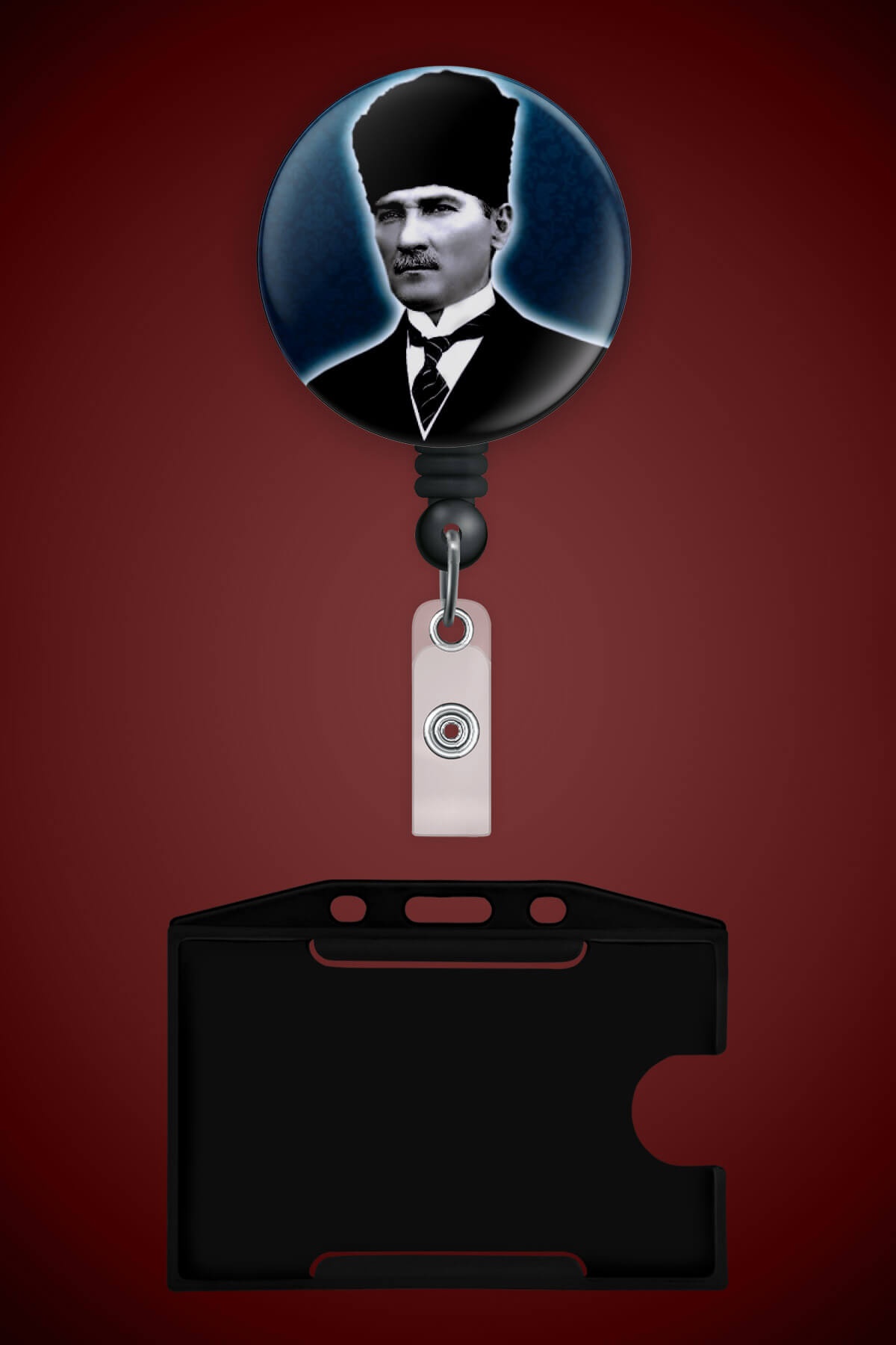 Mustafa Kemal Atatürk Metal Buton Yoyo Yaka Kartığı Kart Tutucu Yoyo ve Kartlık - MYK0003