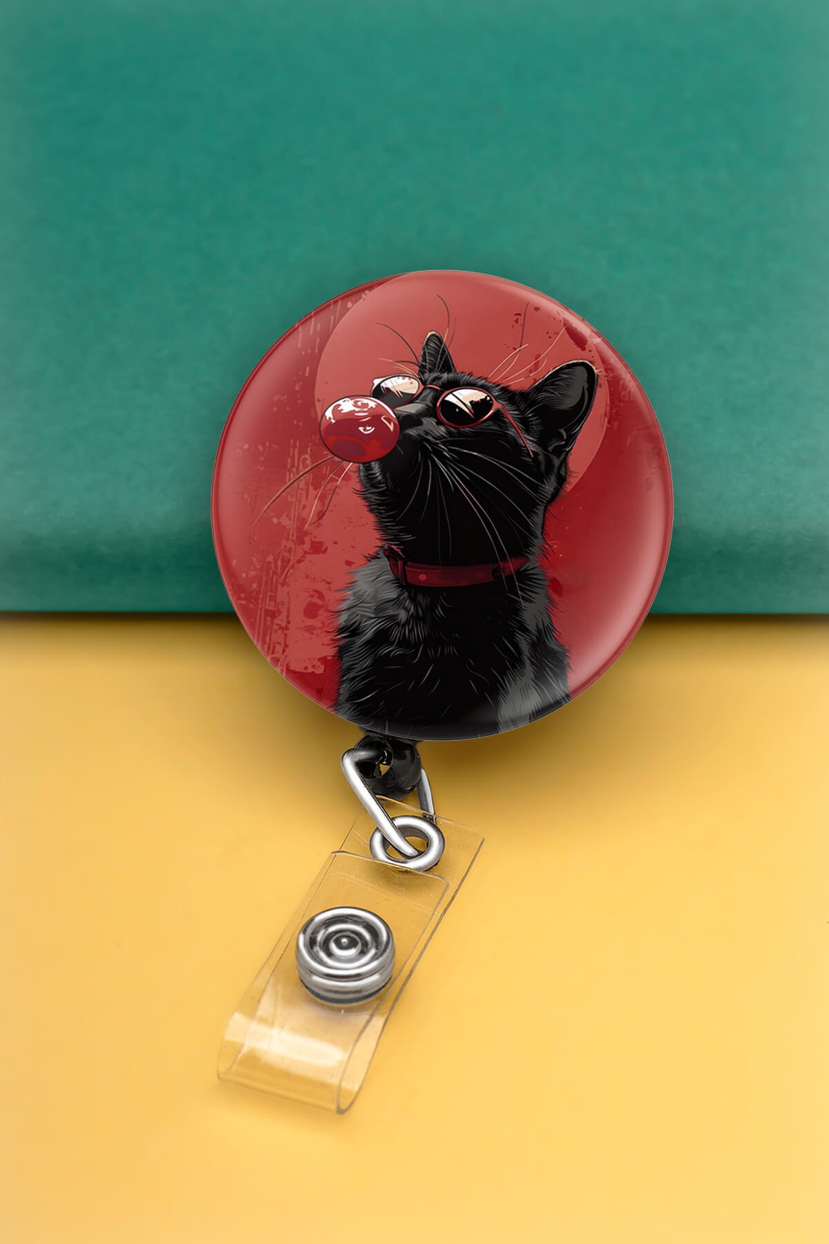 Kara Kedi Buton Yoyo Yaka Kartığı Kart Tutucu Yoyo Kartlık - MBY0055