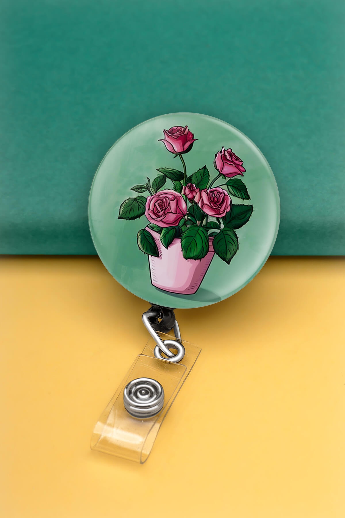Pembe Gül Buton Yoyo Yaka Kartığı Kart Tutucu Yoyo Kartlık - MBY0053