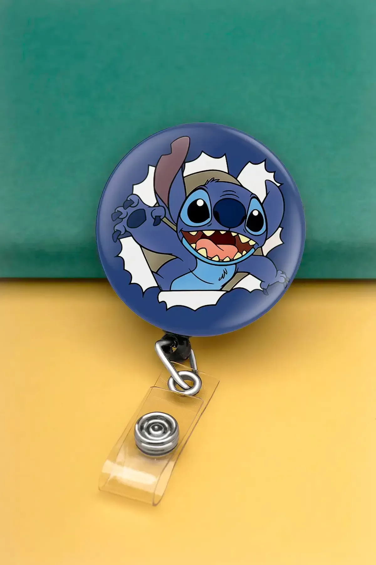 Mavi Desenli Metal Buton Yoyo Yaka Kartığı Kart Tutucu Yoyo Kartlık - MBY0083