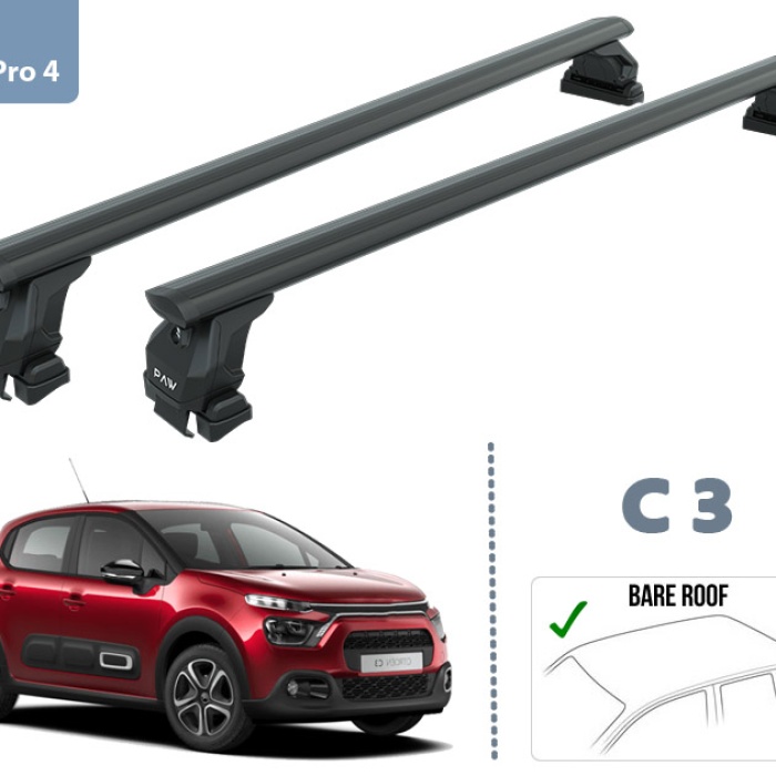 Citroen C3 Oluksuz Toros Pro 4 Ara Atkısı Siyah Set 2016- Sonrası