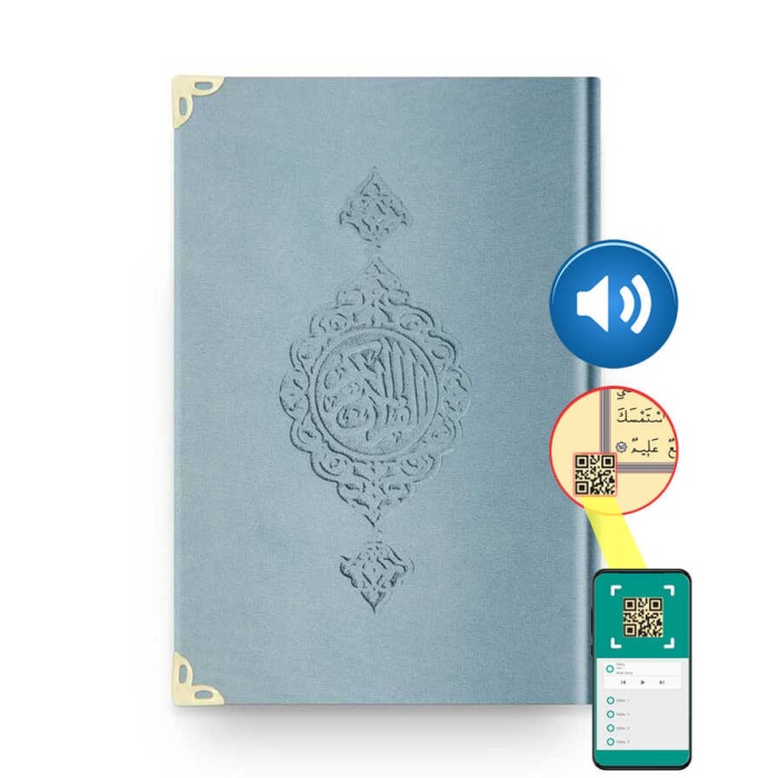 Çanta Boy Kadife Kuran-ı Kerim (Mavi, Yaldızlı, Mühürlü)