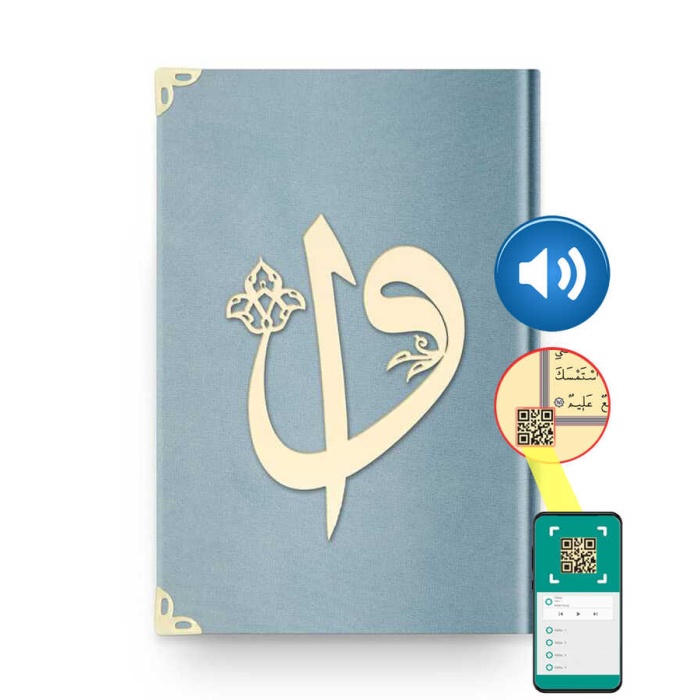 Çanta Boy Kadife Kuran-ı Kerim (Gökyüzü Mavi, Elif-Vavlı, Mühürlü)
