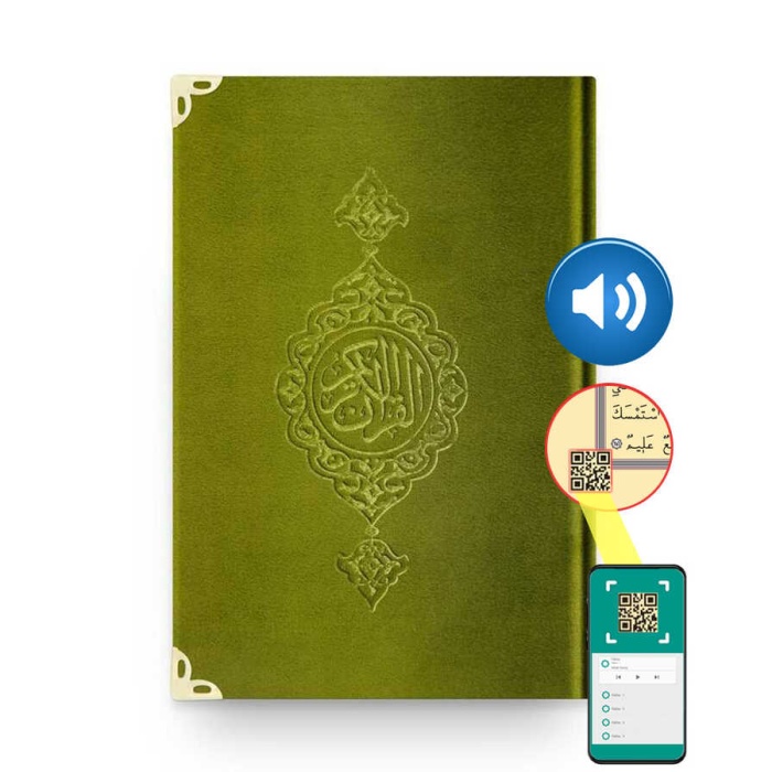 Orta Boy Kadife Kuran-ı Kerim (Yeşil, Yaldızlı, Mühürlü)