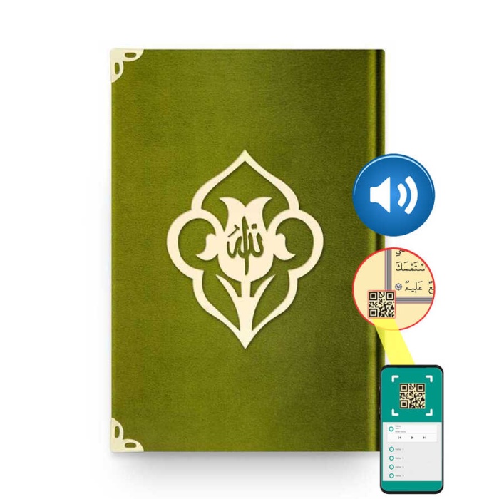 Çanta Boy Kadife Kuran-ı Kerim (Yeşil, Güllü, Mühürlü)