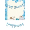 Happy Birthday Flamalı Banner Mavi | Kaligrafi Banner Happy Birthday Mavi