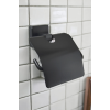 Siyah Paslanmaz Yapışkanlı Kapaklı WC Tuvalet Kağıtlık | Pratik Kare Duvara Monte Tuvalet Kağıtlık