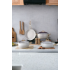 Armoni Serisi 7 Parça Granit Güveç Tencere Tava Seti | Granit Tencere Set Cam Kapaklı Krem