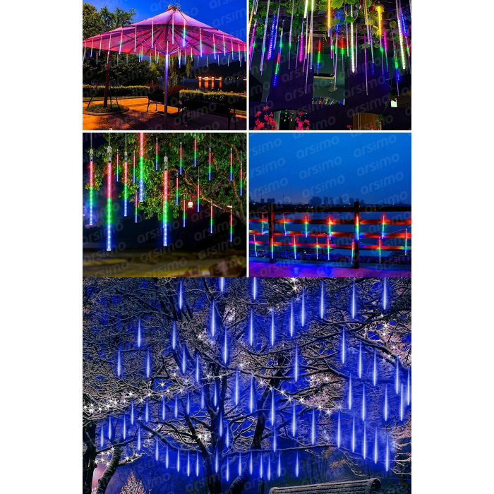 Meteor RGB Led Lamba 10lu Set | Kayan Led RGB Ev Ağaç Dekoratif Aydınlatma Lamba Seti 10 Tüp