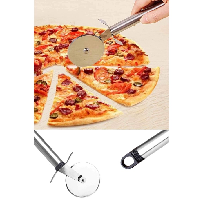 Paslanmaz Çelik Pizza Hamur Mantı Börek Kesme Ruleti | Pratik Pizza Kesici Dilimleyici Rulet