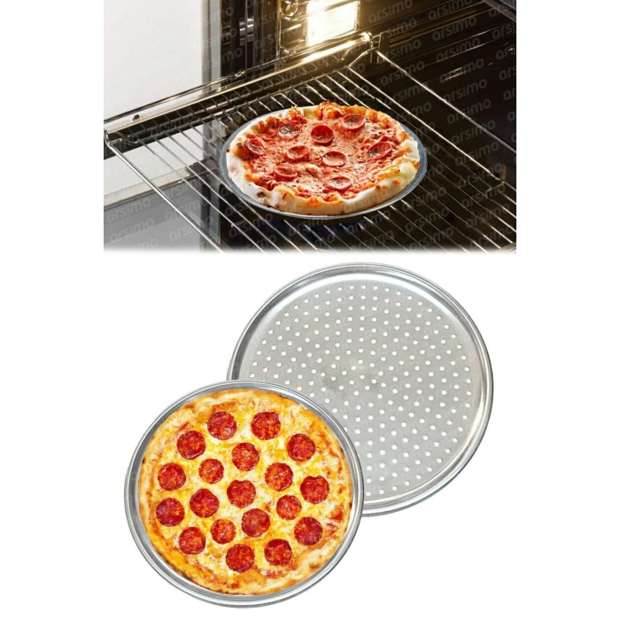 Delikli Paslanmaz Çelik Pizza Fırın Tepsisi 34 Cm