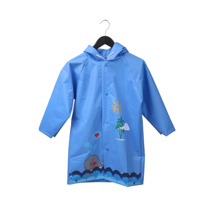 Hayvan Figürlü Kapüşonlu Çocuk Yağmurluk Çantalı Mavi M