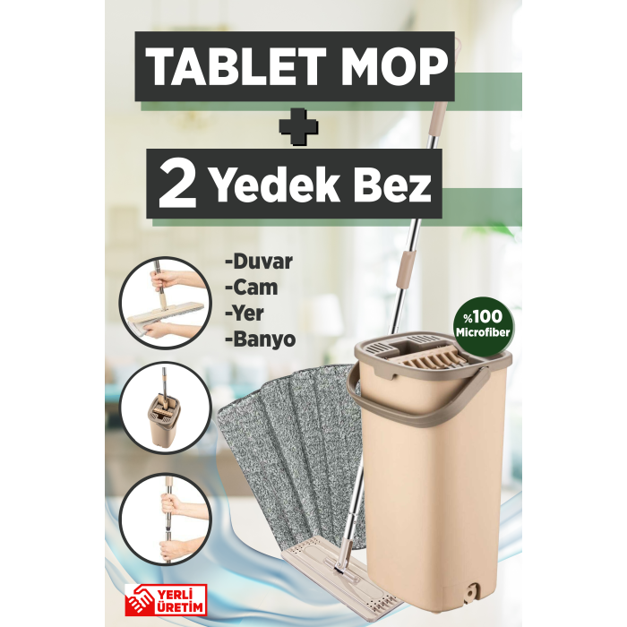 2 Yedek Bezli Tablet Mop Dikdörtgen Yeni Temizlik Seti