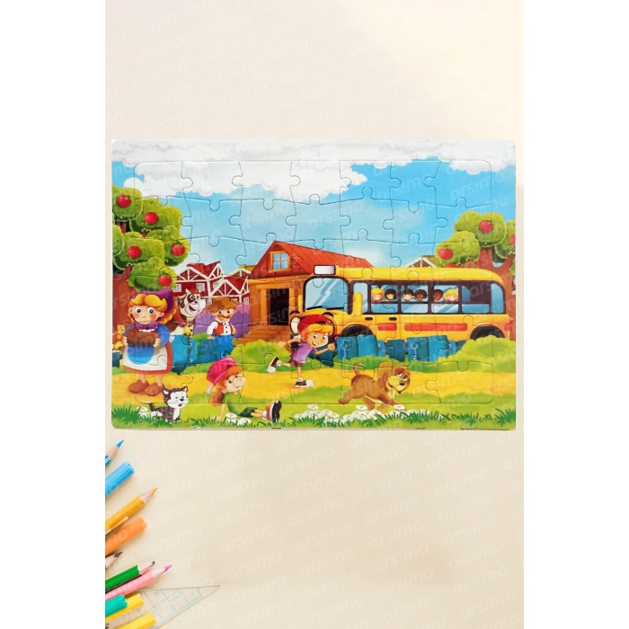 42 Parça Çocuk Eğitici Yapboz Çocuk Puzzle | Çocuk Puzzle Okul Otobüsü Büyük Boy PB-08