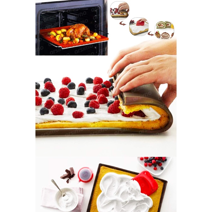 Pratik Silikon Rulo Pasta Pişirme Kalıbı Ve Matı | Yanmaz Yapışmaz Rulo Kek Fırın Pişirme Matı 25×30