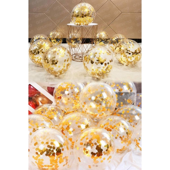 Şeffaf Dekoratif Balon 18 + Gold Pul Seti