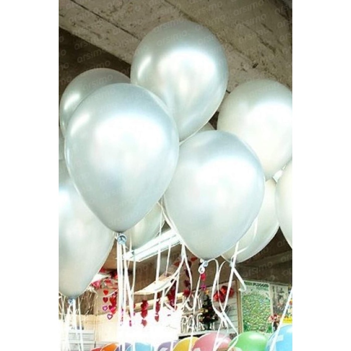 Metalik Beyaz Balon Helyum Doldurulabilir 30 Adet | 12 Inç Beyaz Metalik Balon Seti