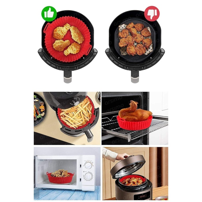 (2 Adet) Silikon Air Fryer ve Fırın ve Mikrodalga Fırın Pişirme Kabı | Tüm Hava Fritözlere Uyumlu Pişirme Aparatı