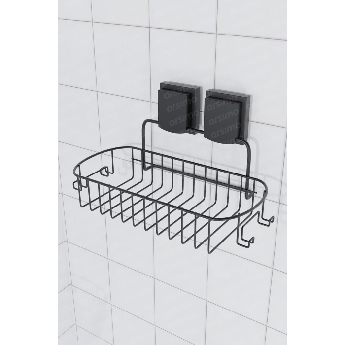 Yapışkanlı Mat Siyah Tek Katlı Askılı Metal Banyo Mutfak Rafı Stand | Pratik Banyo Mutfak Raf