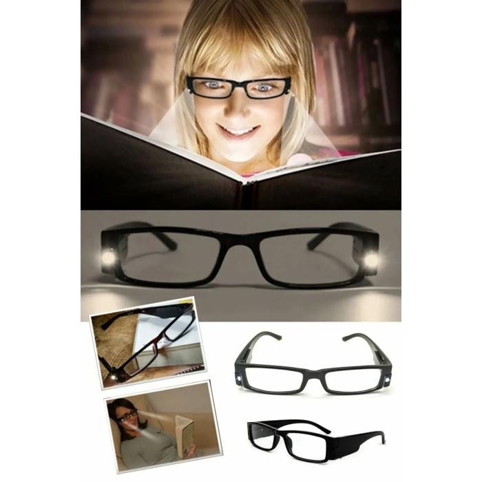 Kitap Okuma Gözlüğü Okuma Lambası Led Işıklı Pilli Camsız