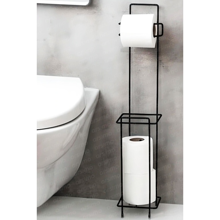 Siyah Yedek Hazneli Wc Tuvalet Kağıtlığı | Kare Yedekli Wc Banyo Kağıtlık