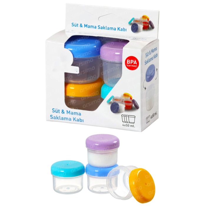 4lü Mini Anne Sütü ve Mama Saklama Kabı Seti | 50 mL Saklama Kabı Set BPA İçermez
