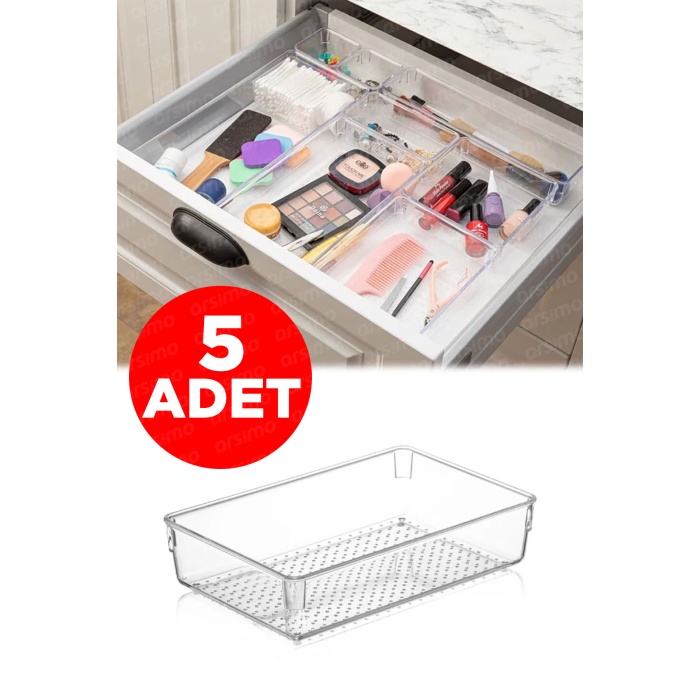 ( 5 Adet) Modüler Çekmece Masa Dolap Düzenleyici Çok Amaçlı Organizer Akrilik | Şeffaf Organizer 22.5x15 cm