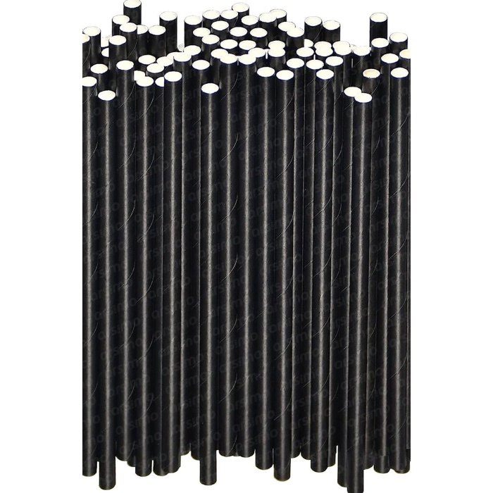 250 Adet Kağıt Pipet Seti Siyah | Çevre Dostu Kağıt Pipet | İçecek Meşrubat Kokteyl Pipet 20 cm