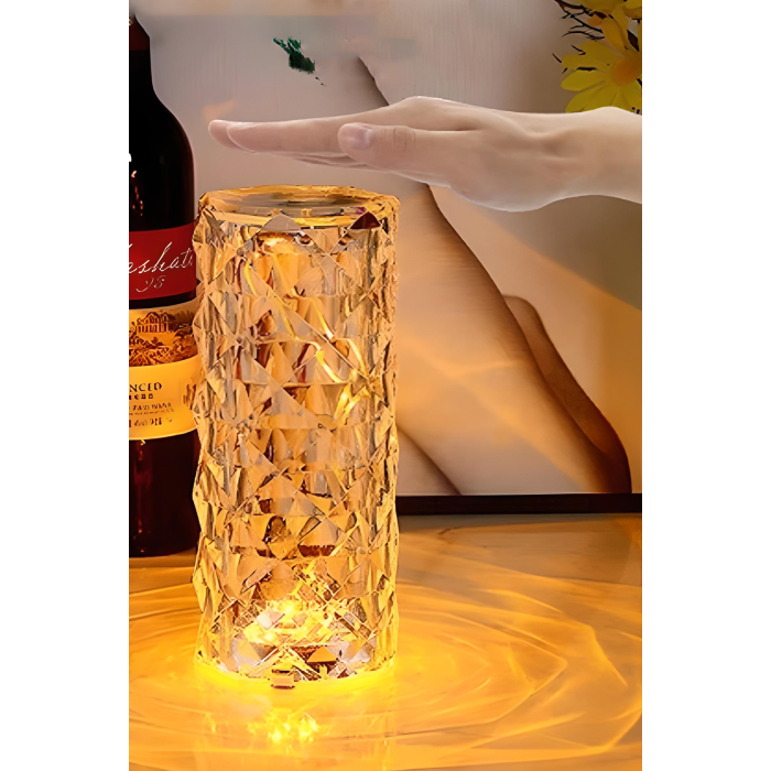 3 Renkli Dokunmatik Kristal Şarjlı Masa Lambası Silindir | Beyaz Sarı Günışığı 3 Fonksiyonlu Dokunmatik Lamba