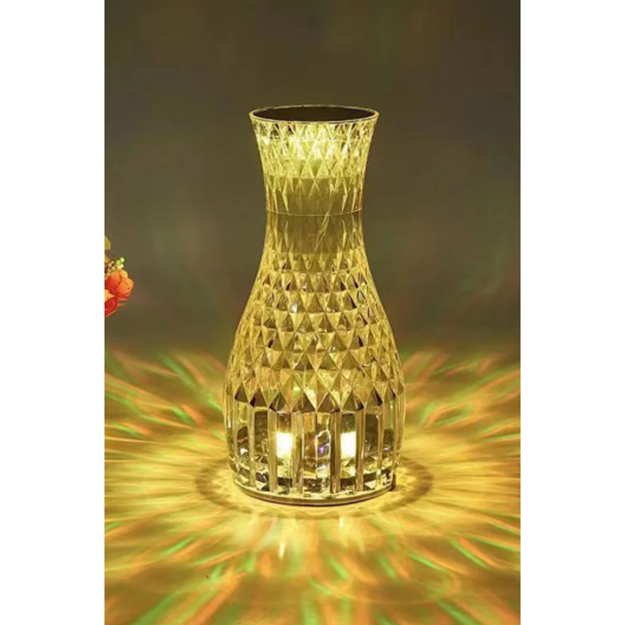 3 Renkli Dokunmatik Kristal Vazo Şeklinde Şarjlı Masa Lambası | Beyaz Sarı Günışığı 3 Fonksiyonlu Dokunmatik Lamba