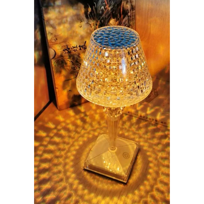 3 Renkli Dokunmatik Kristal Model Şarjlı Masa Lambası Modern | Beyaz Sarı Günışığı 3 Fonksiyonlu Dokunmatik Lamba