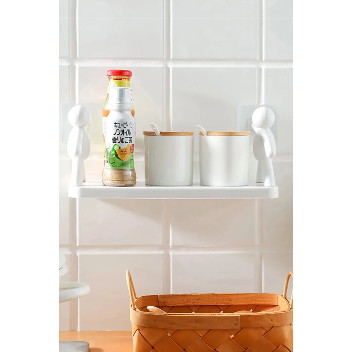 ( 2 Adet) Adam Figürlü Kendinden Yapışkanlı Banyo Mutfak Ofis Salon Duvar Rafı | Dekoratif Pratik Raf
