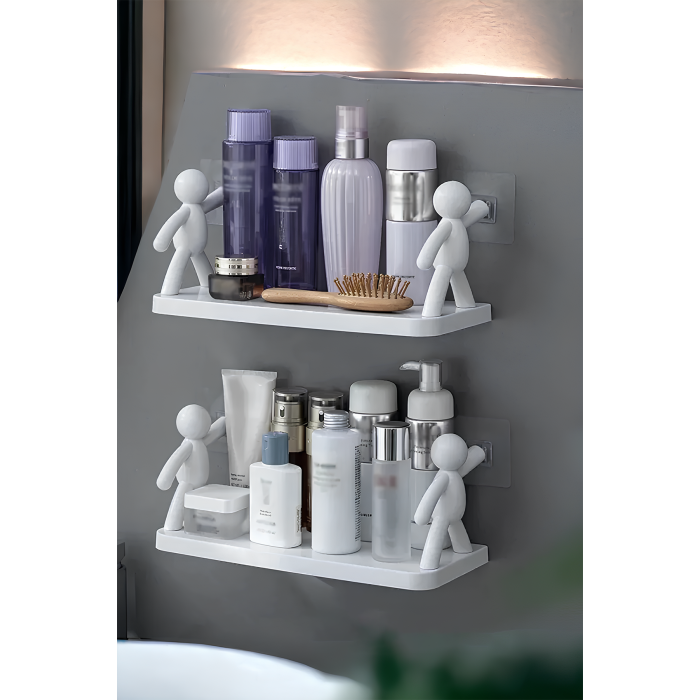 Adam Figürlü Kendinden Yapışkanlı Banyo Mutfak Ofis Salon Duvar Rafı | Dekoratif Pratik Raf