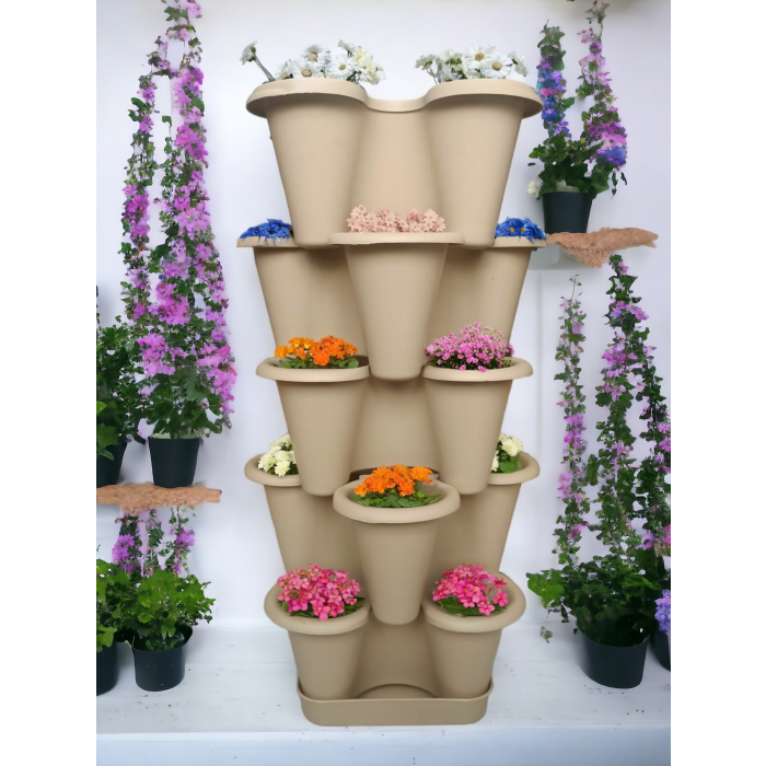 5 Katlı Şanslı Yonca Kule Saksı Seti | Çiçek Bitki Sebze Meyve Salon Mutfak Banyo Bahçe Saksı Seti Bronz