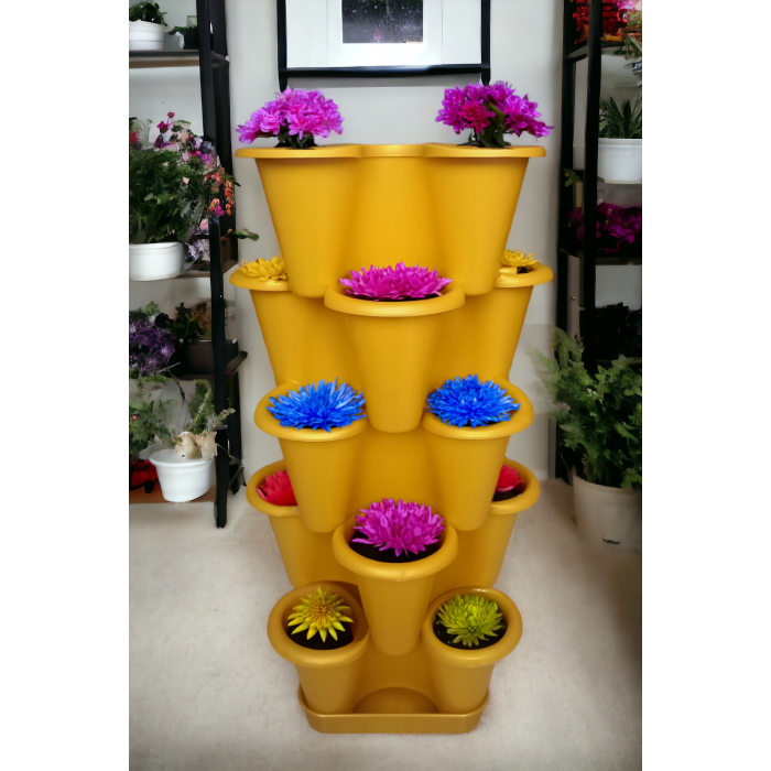 5 Katlı Şanslı Yonca Kule Saksı Seti | Çiçek Bitki Sebze Meyve Salon Mutfak Banyo Bahçe Saksı Seti Altın