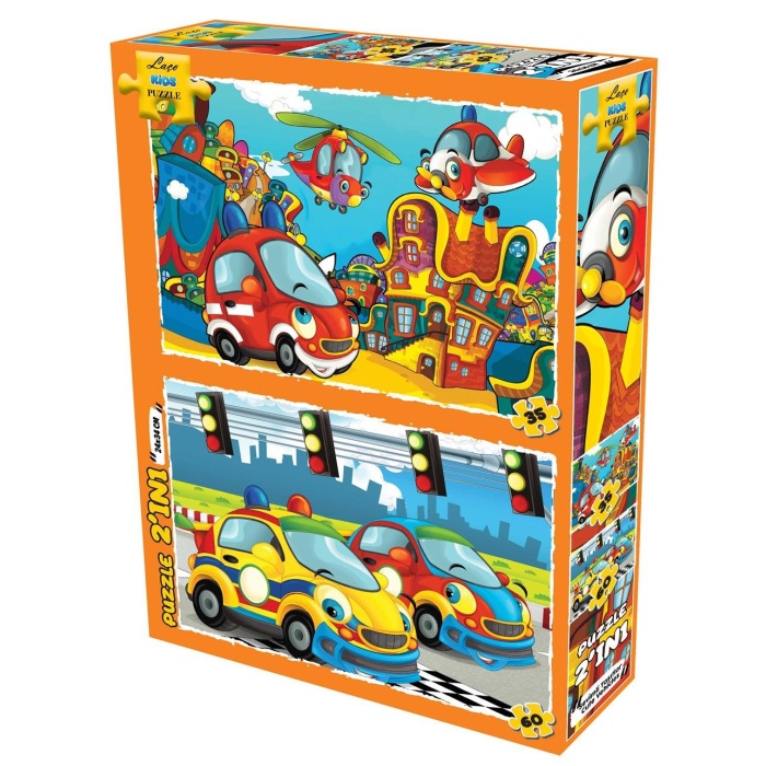 Sevimli Taşıtlar 2 in 1 Set 35 ve 60 Parça Puzzle Yapboz Oyun Seti | Kutulu Puzzle Set LC7333