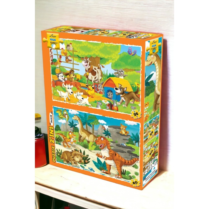 Neşeli Hayvanlar 2 in 1 Set 35 ve 60 Parça Puzzle Yapboz Oyun Seti | Kutulu Puzzle Set LC7334