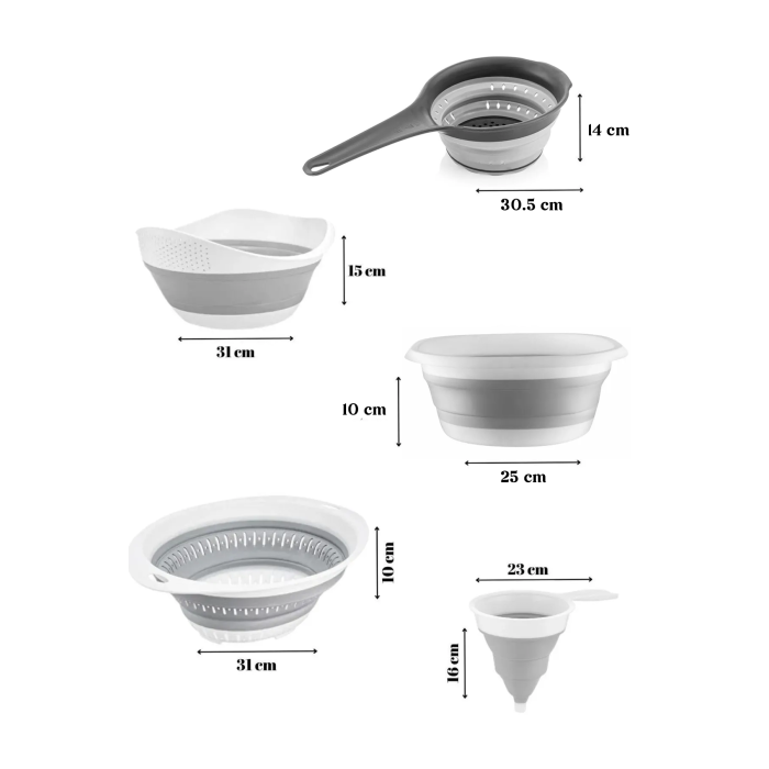 5 Parça Katlanır Mutfak Seti | 5li Süzgeç Huni Badya Pratik Akordiyonlu Mutfak Seti BPA İçermez