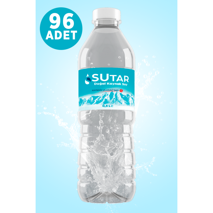 Sutar 96 Adet 0.5 Litre Su | 96lı Pet Şişe 500 mL Doğal Kaynak Suyu 7.43 PH