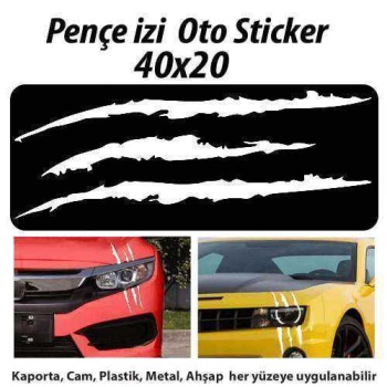 Monster Canavar Pençe İzi Uzun Beyaz Far Sticker - Araba Etiket, Çıkartma - Aksesuar -Modifiye -Arma